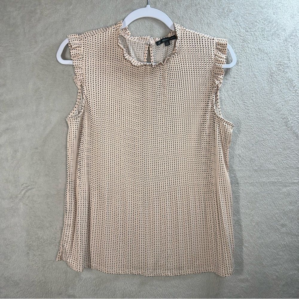 Adrianna Papell Pink Black Polka Dot Pleated Trim Sleeveless Blouse Oversized M